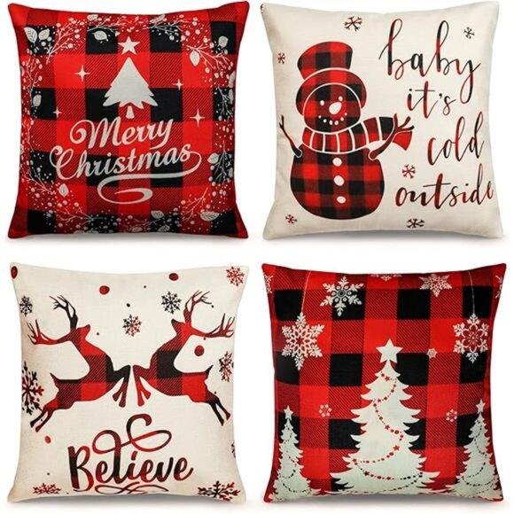 Farmhouse Christmas Pillow Covers - 18x18 Inch Set of 4, Sofa Couch - Picture 7 of 7